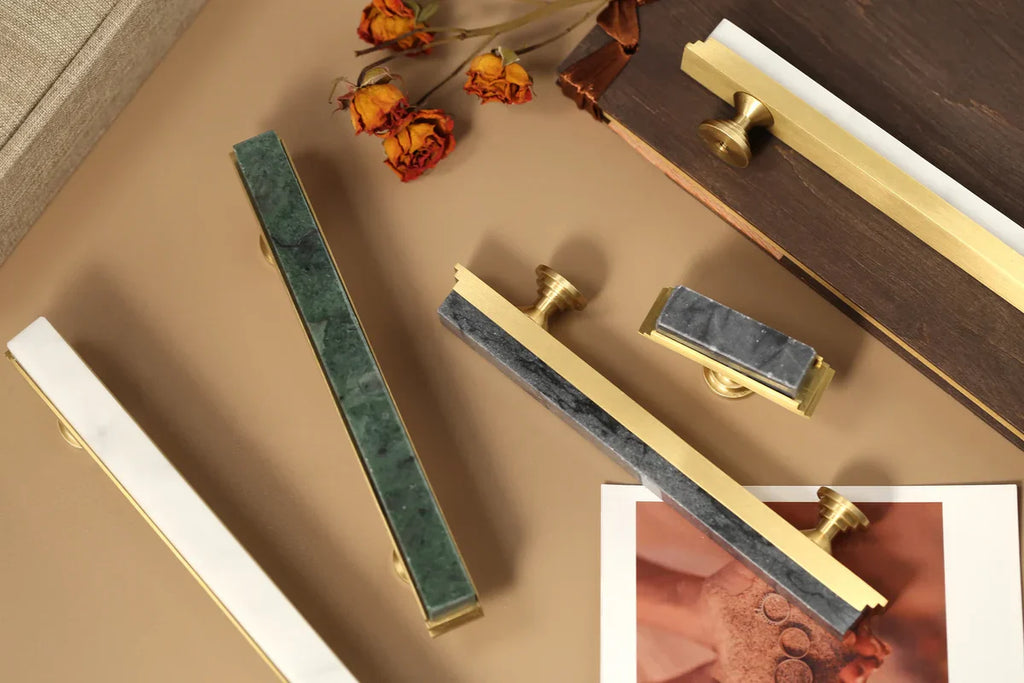Fuji White Marble & Brass Handle | Luxury Cabinet Handle India