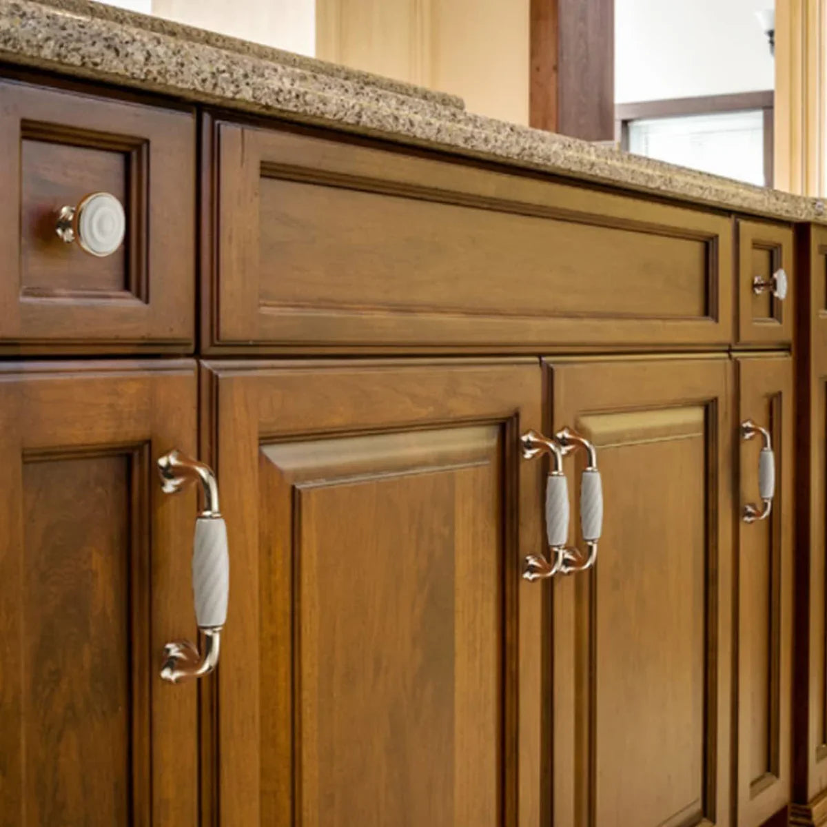 Linéa Ridged Ceramic & Gold Cabinet Handles | Luxury Ceramic Handles India