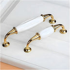 Élan White Ceramic & Gold Cabinet Handle | Luxury Cabinet Pull India